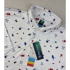 NEW PRO TOUR BBQ Print Mens Tech Polo Shirt Large Performance‎ Grilling Stretch